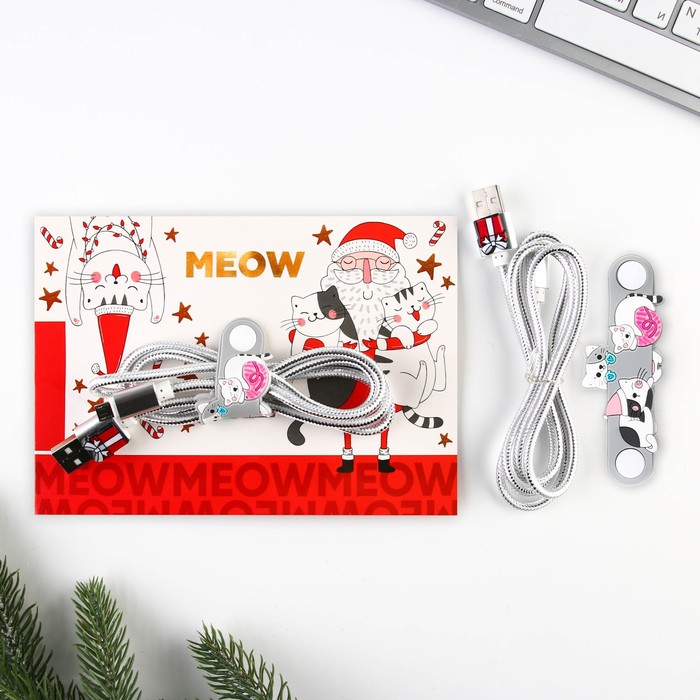 фото Набор держатель для провода+кабель micro usb happy meow year, 1а, 1м like me