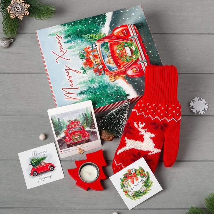 

Новогодний подарочный набор Merry Xmas, варежки р-р 19 и акс (4 предм)