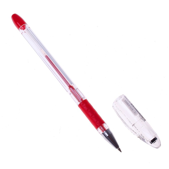 Ручка гелевая 0,5мм красная Magical прозрачный корпус с резиновым держателем