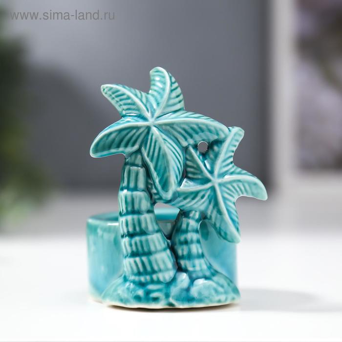 цена Подсвечник керамика 1 свеча Пальма голубой 9,4х7х6,3 см