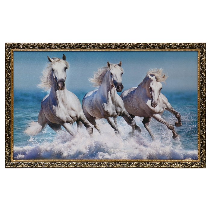 Картина "Белые кони в воде" 60х100 см