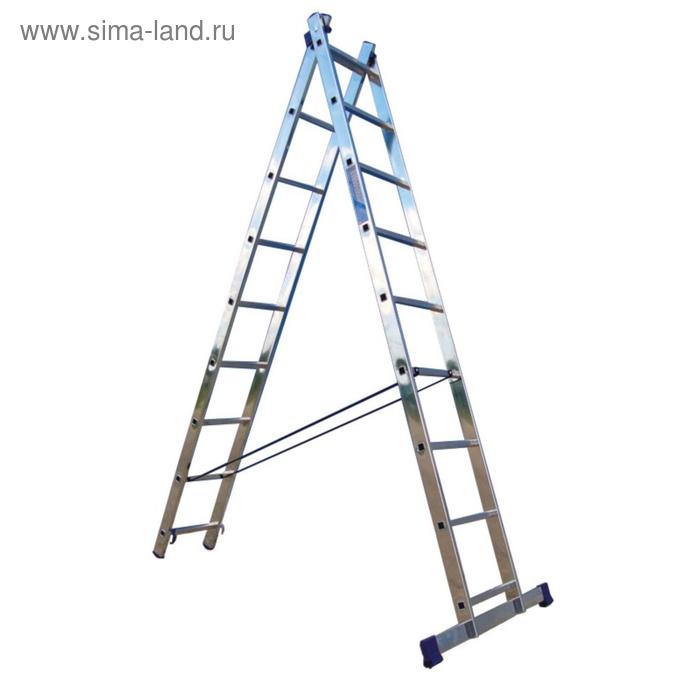 Лестница двухсекционная РемоКолор 63-2-008, универсальная, алюминиевая, 8 ступеней ремоколор лестница трехсекционная ремоколор универсальная алюминиевая 7 ступеней 63 3 007