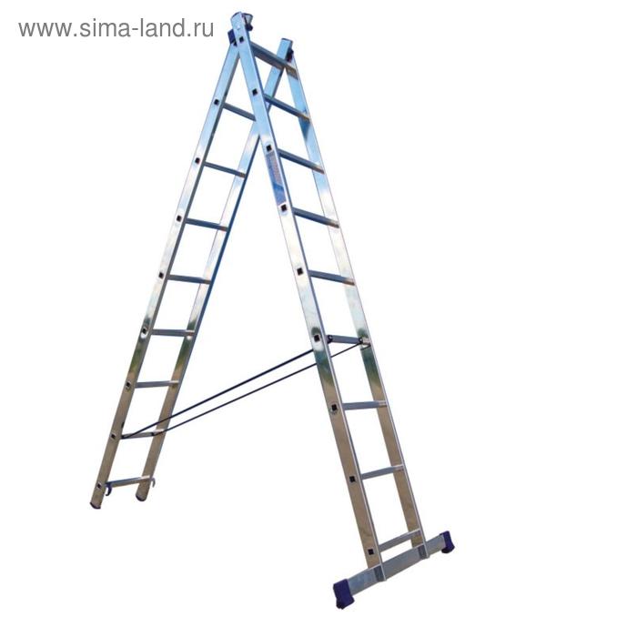 Лестница двухсекционная РемоКолор 63-2-009, универсальная, алюминиевая, 9 ступеней лестница трехсекционная ремоколор 63 3 013 универсальная алюминиевая 13 ступеней