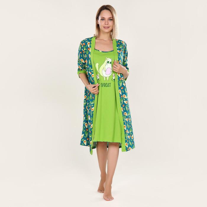 фото Комплект женский (халат, сорочка) avocat, цвет зелёный, размер 48 руся