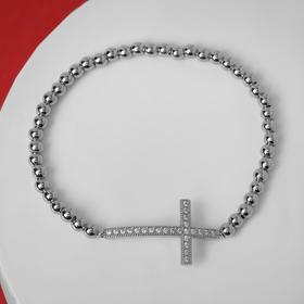 

Браслет со стразами "Стиль" крест, цвет белый в серебре, d=8 см