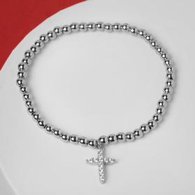 

Браслет со стразами "Стиль" крестик мини, цвет белый в серебре, d=8 см