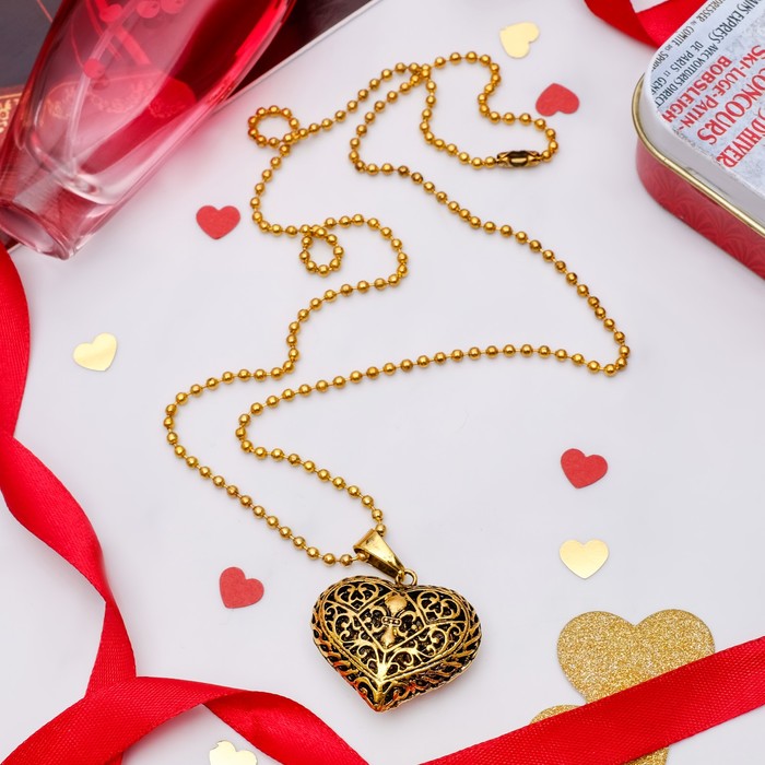 Кулон "Сердце полое" аrt, цвет золото черненое, 60см