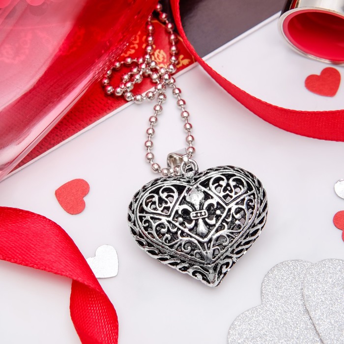 Кулон "Сердце полое" аrt, цвет серебро черненое, 60см