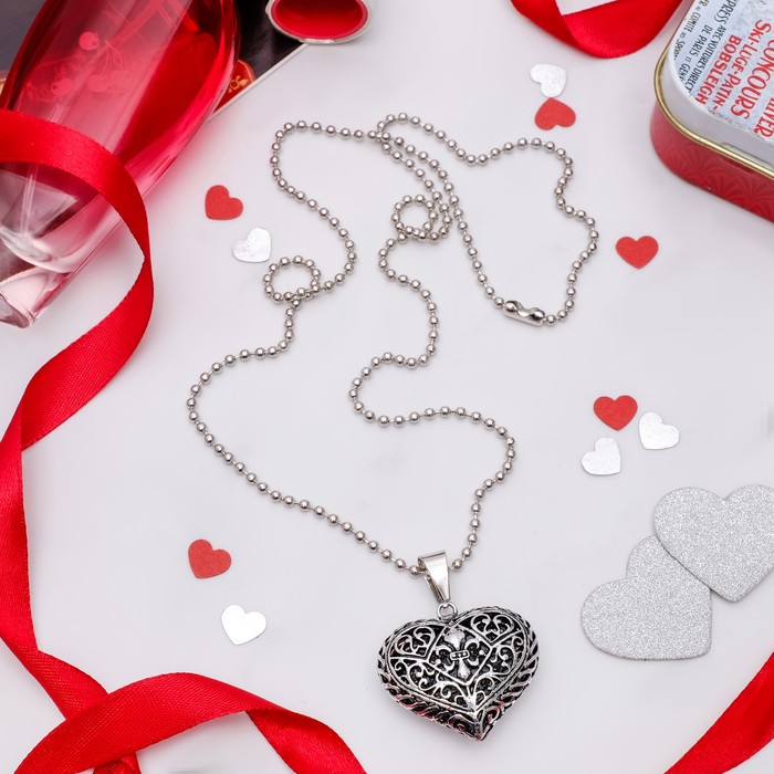 Кулон "Сердце полое" аrt, цвет серебро черненое, 60см