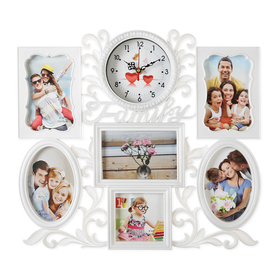 Часы настенные, серия: Фото, "Family", 6 фото, плавный ход,1 АА  45х37 см, белые