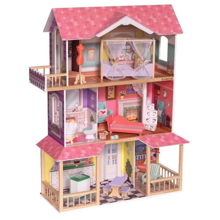 Домик кукольный KidKraft «Коттедж Вивиана», трёхэтажный, с мебелью домик кукольный деревянный kidkraft кайла трёхэтажный с мебелью