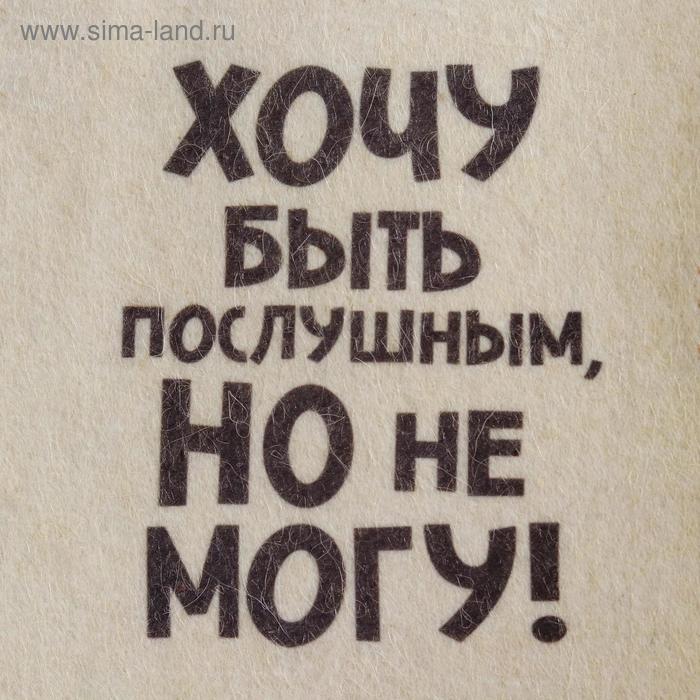 фото Шапка для бани "хочу быть послушным , но не могу" принт добропаровъ