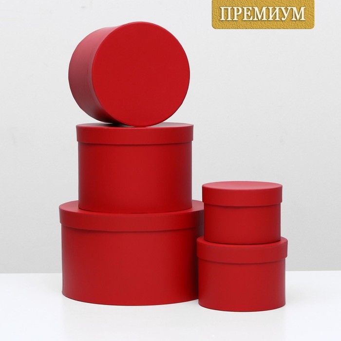 Набор круглых коробок 5 в 1 30 х 30 х 17 - 15 х 15 х 10 см Красный