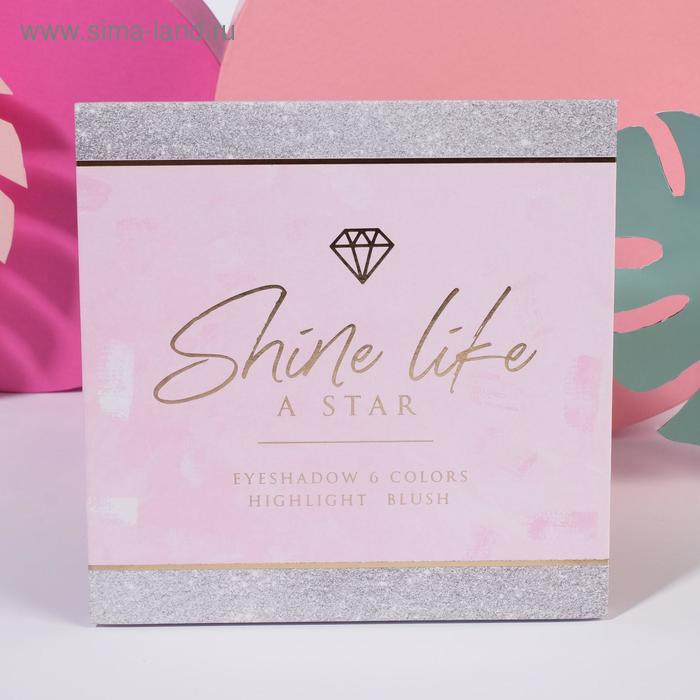 Палетка SHINE LIFE: тени (6 цветов), румяна, хайлайтер