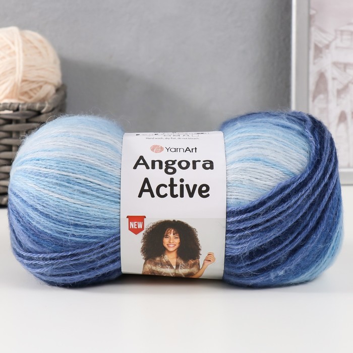 Пряжа "Angora Active" 25% мохер, 75% акрил 500м/100гр (842 син-гол-бел)