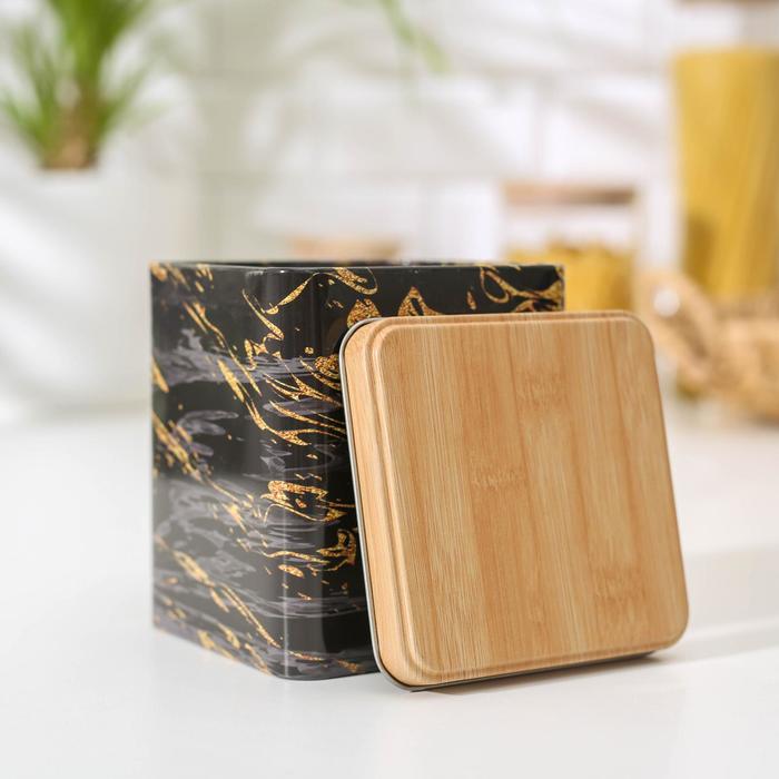 

Банка для сыпучих продуктов «Золотой мрамор», 12×10×10 см, цвет чёрный