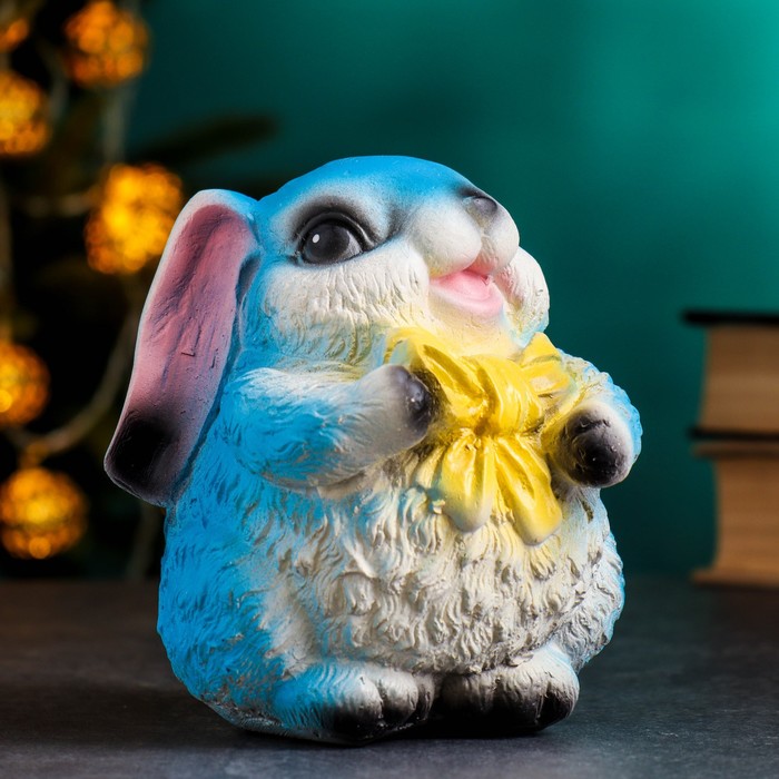 Копилка Кролик с бантиком голубой, 15х13х15см