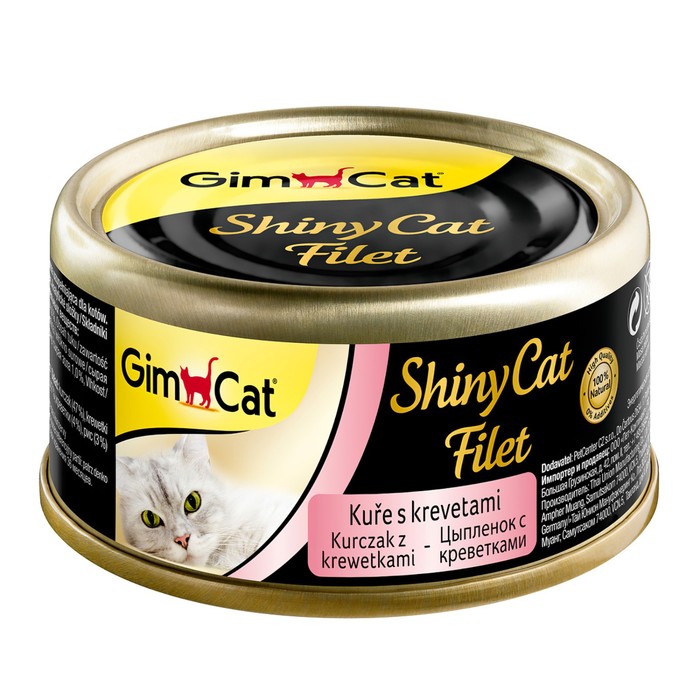 Консервы GIMCAT ShinyCat Filet для кошек, изцыпленка с креветками, 70 г