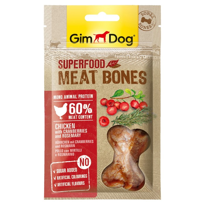 Лакомство GIMDOG superfood для собак, мясные шарики, из курицы с клюквой и розмарином, 70 г   543960