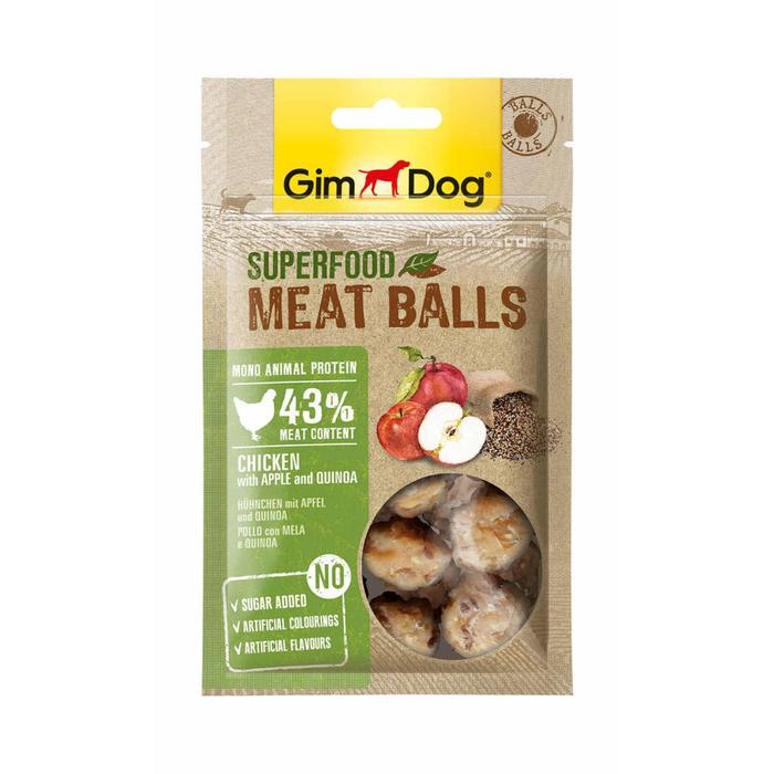 фото Лакомство gimdog superfood для собак, мясные шарики, из курицы с яблоком и киноа, 70 г gimborn