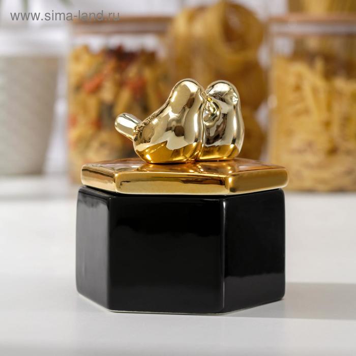 Банка керамическая для сыпучих продуктов «Золотое крыло», 10,5×11,5 см , цвет чёрный банка керамическая для сыпучих продуктов доляна золотое крыло фламинго 700 мл цвет белый