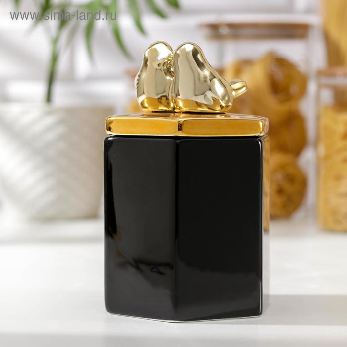 Банка керамическая для сыпучих продуктов «Золотое крыло», 10,5×16,5 см , цвет чёрный банка керамическая для сыпучих продуктов доляна золотое крыло фламинго 700 мл цвет белый