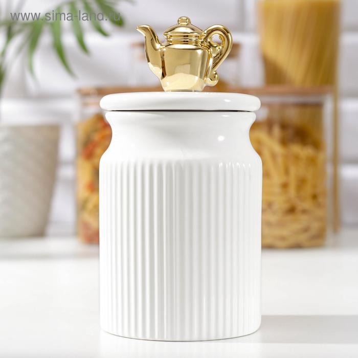 Банка керамическая для сыпучих продуктов «Золотой чайник», 10×19 см, цвет белый банка для сыпучих продуктов сайнс 19×10 5 см цвет белый