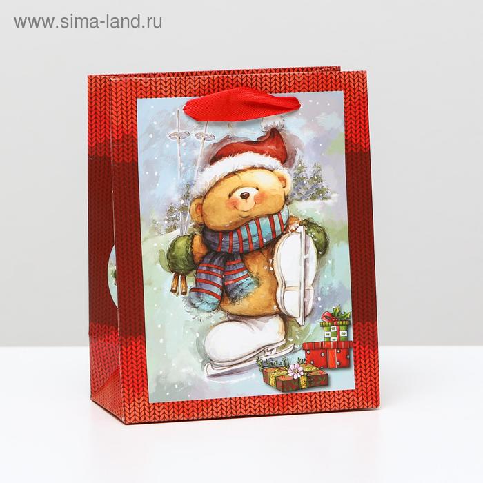 Ламинированные пакеты Пакет ламинированный Мишка на катке, 11,5 x 14,5 x 6 см