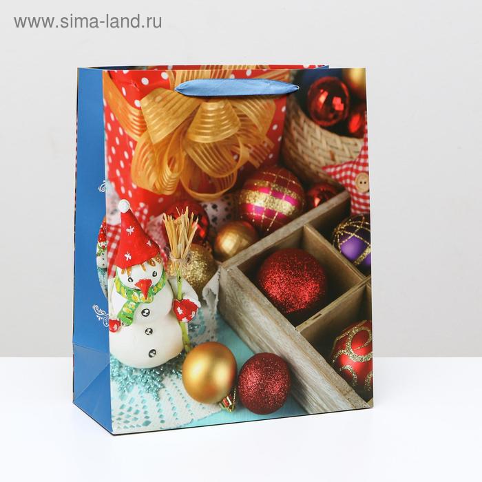 Пакет ламинированный, "Новогодние украшения" 26 x 32 x 12 см