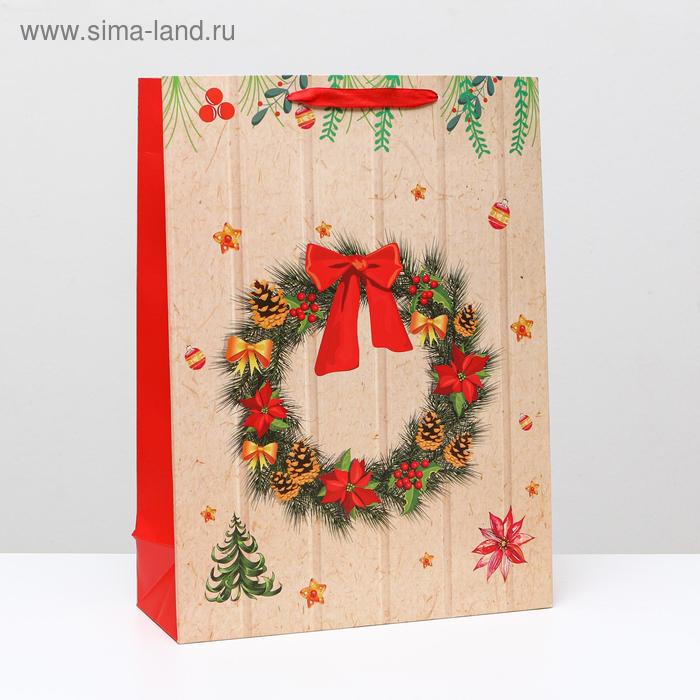 Пакет ламинированный Рождественский венок 31 x 42 x 12 см 64₽