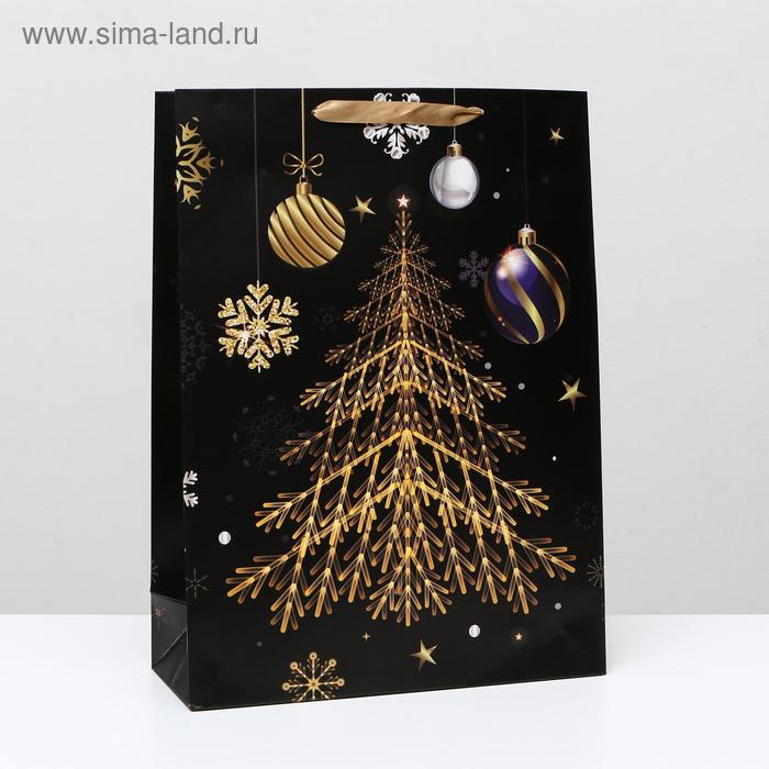 Пакет ламинированный Золотистая ёлка, 31 x 42 x 12 см пакет ламинированный ёлка с подарками 11 5 x 14 5 x 6 см