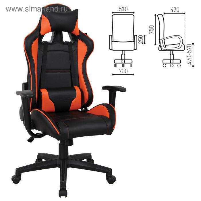 Кресло игровое BRABIX GT Racer GM-100, две подушки, экокожа, черное/оранжевое, 531925 54484 кресло компьютерное brabix alpha gm 018 ткань экокожа черное белое 532640 gm 018 532640