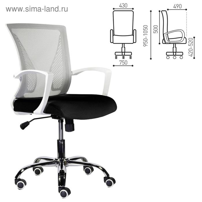 Кресло офисное BRABIX Wings MG-306, пластик белый, хром, сетка, серое/черное, 532010 кресло офисное brabix fly mg 396 с подлокотниками сетка оранжевое черное 532084