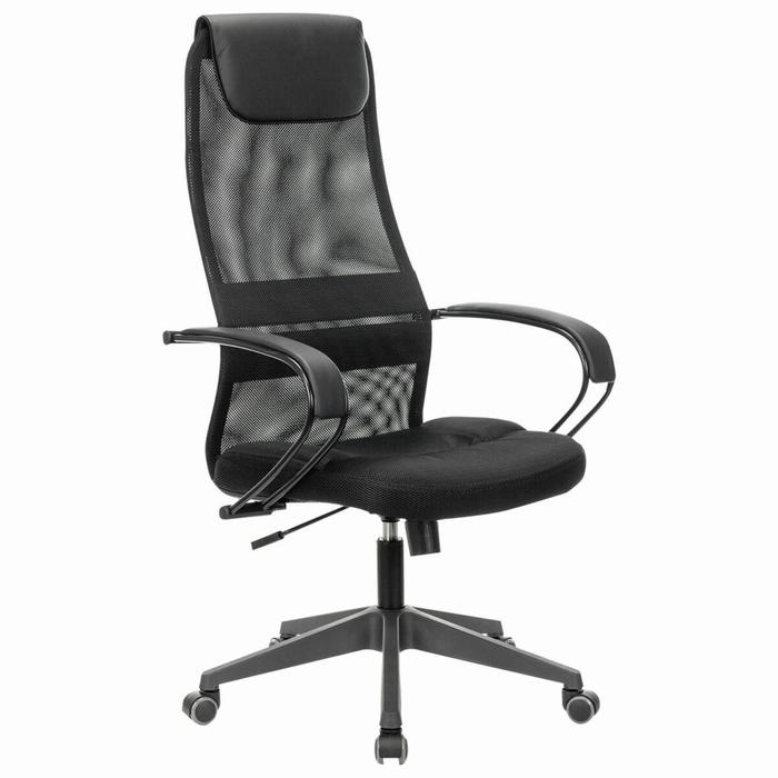 кресло офисное brabix flight ex 540 хром ткань сетка коричневое Кресло офисное BRABIX PREMIUM Stalker EX-608 PL, ткань-сетка/кожзам, черное, 532090