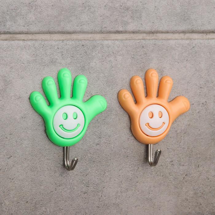 Набор крючков на липучке "Ручка-смайлик", 2 шт, цвет МИКС
