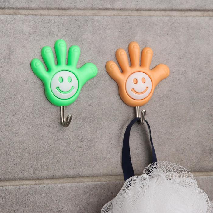 Набор крючков на липучке "Ручка-смайлик", 2 шт, цвет МИКС