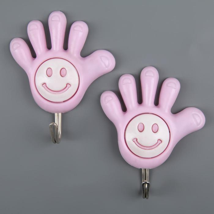 Набор крючков на липучке "Ручка-смайлик", 2 шт, цвет МИКС