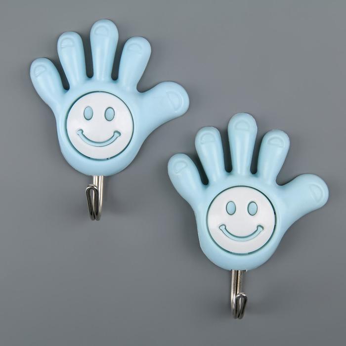 Набор крючков на липучке "Ручка-смайлик", 2 шт, цвет МИКС