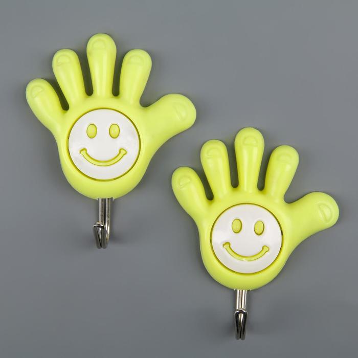 Набор крючков на липучке "Ручка-смайлик", 2 шт, цвет МИКС