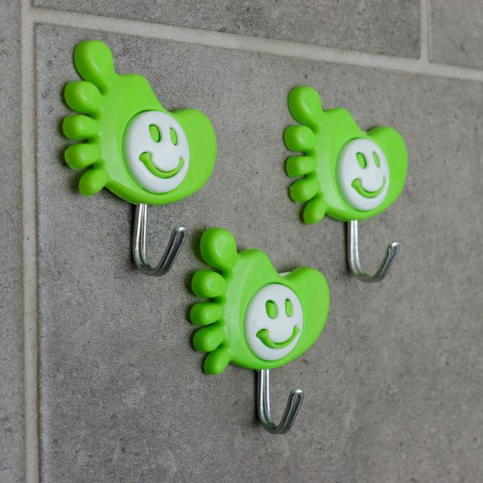 Набор крючков на липучке "Ножка-смайлик", 3 шт, цвет МИКС