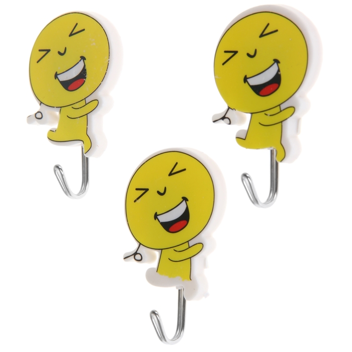 Набор крючков на липучке "Бегущий смайлик", 3 шт