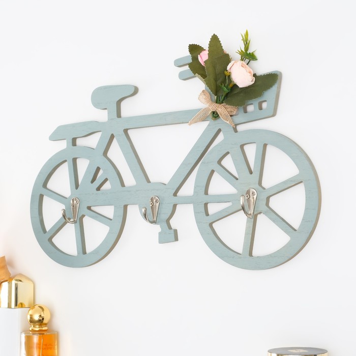 фото Крючки декоративные дерево "велосипед с букетом цветов" 22х40х3,5 см