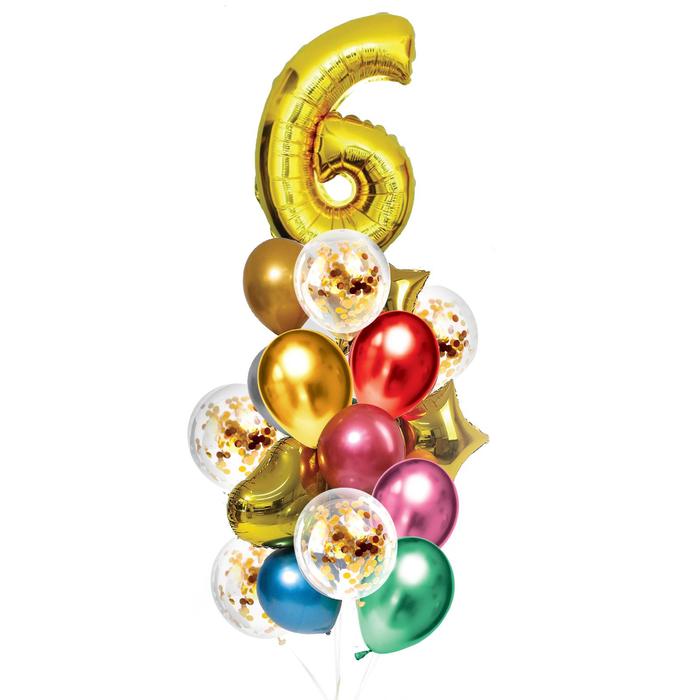 Букет из шаров «День рождения – 6 лет», фольга, латекс, набор 21 шт., цвет золотой букет из шаров день рождения – космос 5 лет фольга латекс набор 7 шт