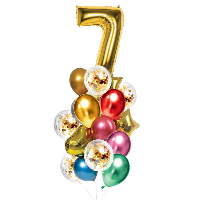 Букет из шаров «День рождения – 7 лет», фольга, латекс, набор 21 шт., цвет золотой букет из шаров день рождения – космос 5 лет фольга латекс набор 7 шт