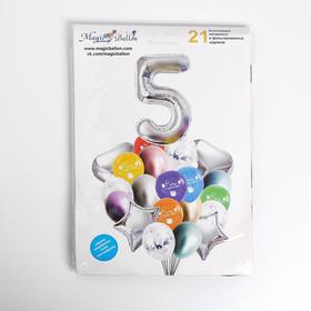 

Букет из шаров «День рождения – 5 лет», фольга, латекс, набор 21 шт., серебро