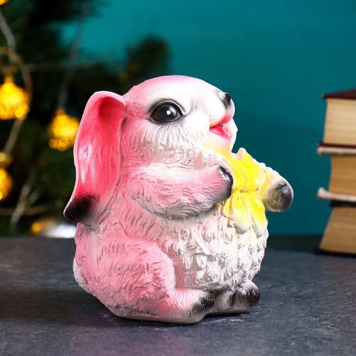 Копилка "Кролик с бантиком" розовый, 14х12х15см