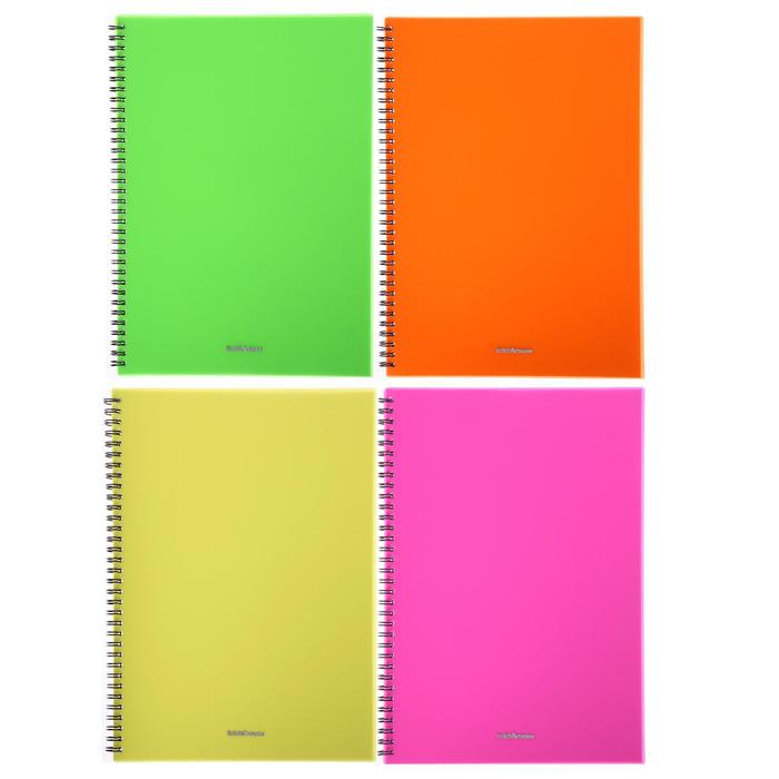 

Тетрадь А4, 60 листов в клетку на гребне, ErichKrause Neon, пластиковая обложка, блок офсет, МИКС