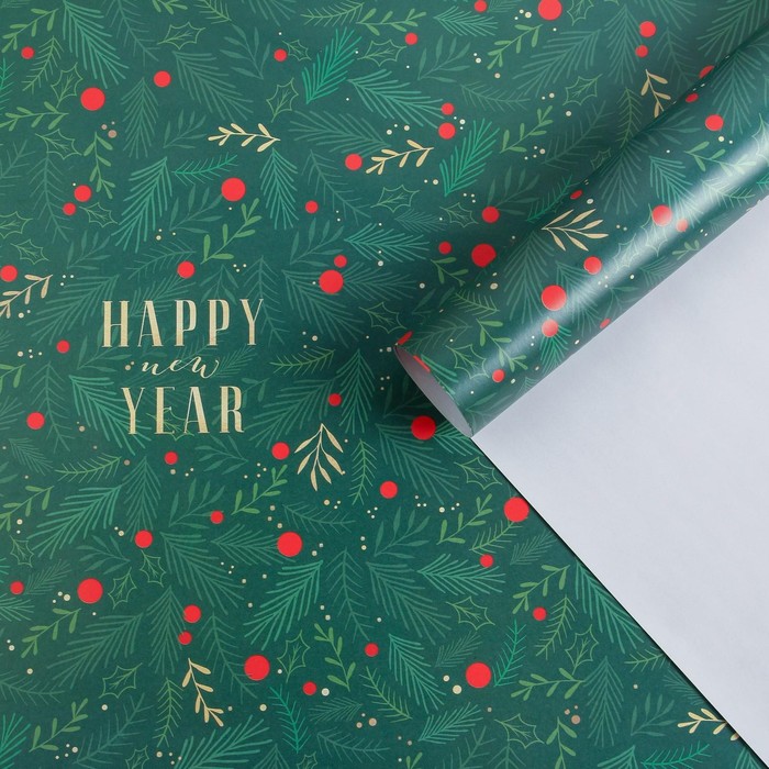 Бумага упаковочная глянцевая «Ветви с ягодами», 70 × 100 см бумага упаковочная глянцевая двусторонняя новогодние ветви 70 × 100 см