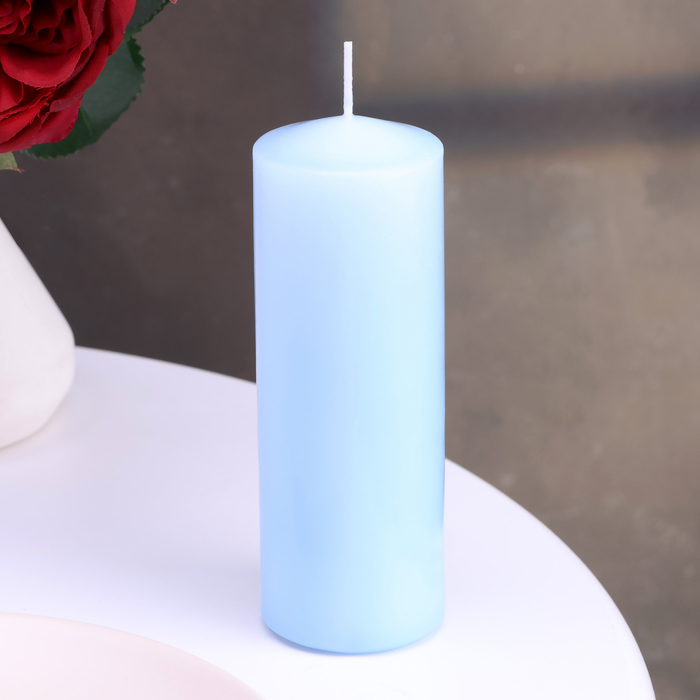 Свеча - цилиндр, 5х15 см, голубая лакированная