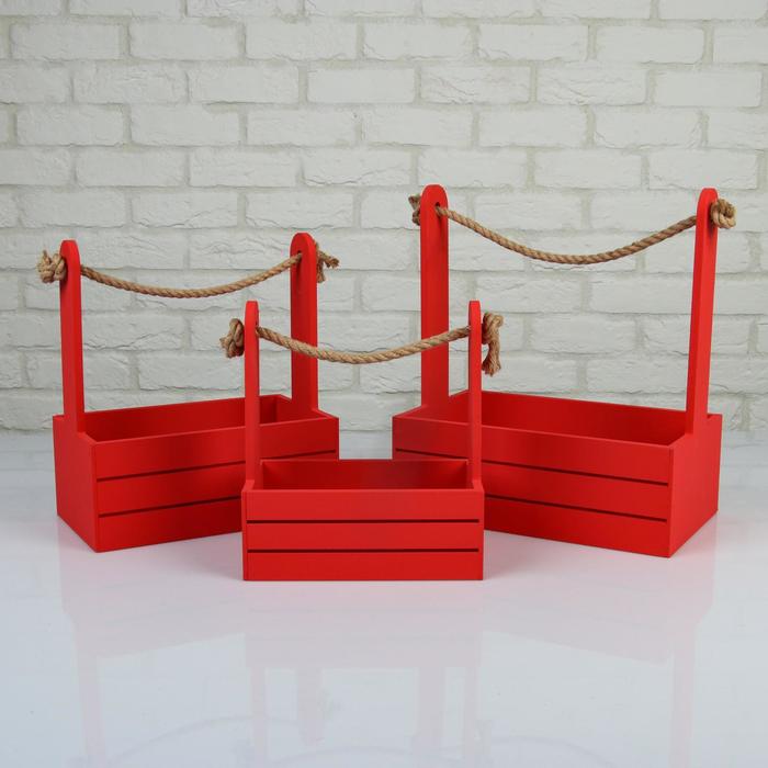 Набор кашпо деревянных 3 в 1 (30.5×18.5×35; 25.5×15×30; 20×12×23) Аром, красный набор кашпо деревянных аром